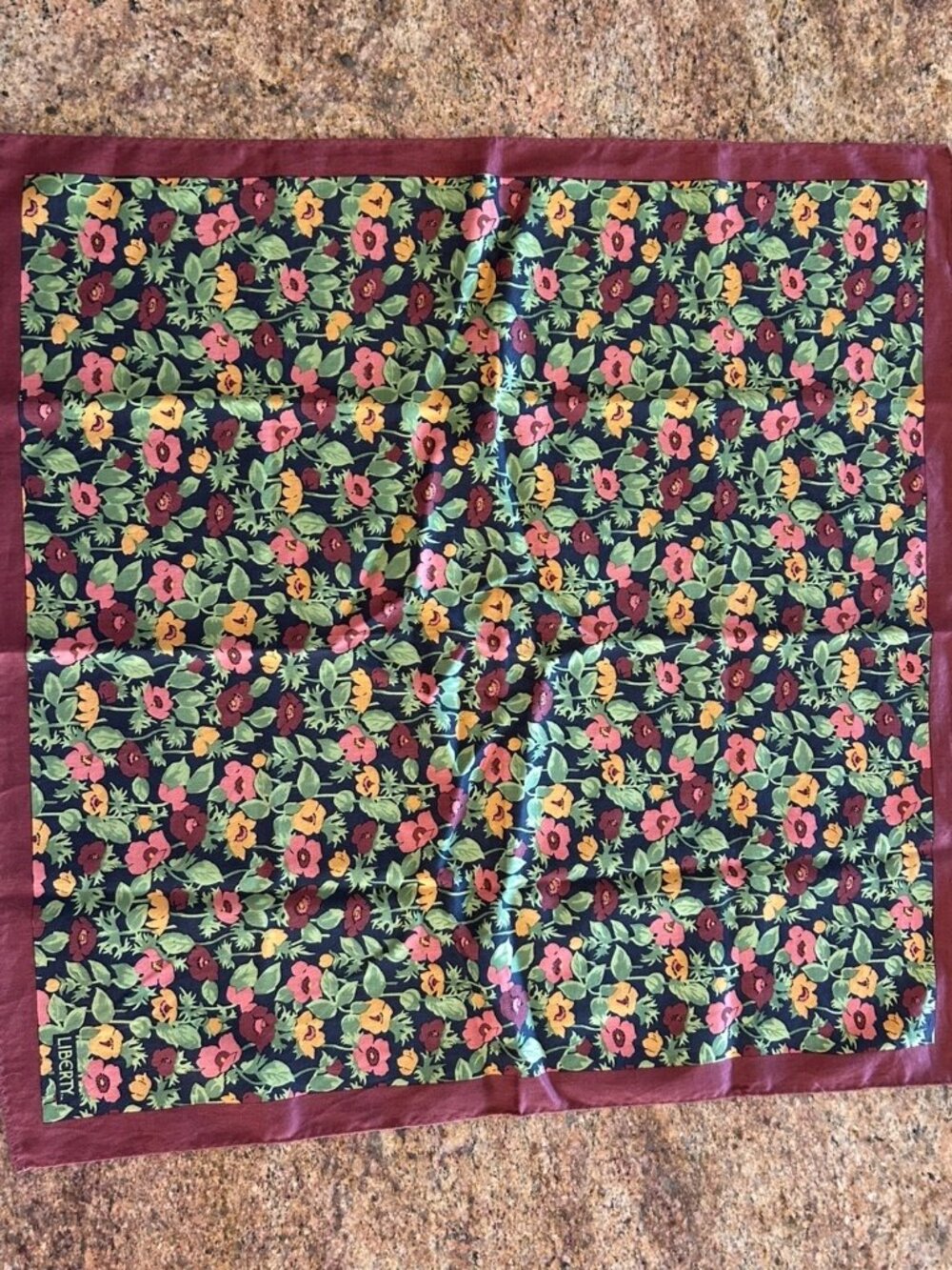 Vintage Liberty of London Brown Border Cotton Floral Print Scarf